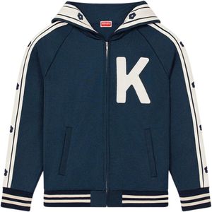 Kenzo, Sweatshirts & Hoodies, Heren, Blauw, L, Rits Olifant Blauwe Nacht Vest - L