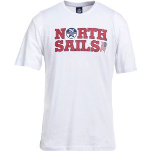 North Sails, Tops, Heren, Wit, 2Xl, Katoen, Witte Katoenen Logo Print T-shirt
