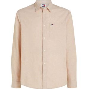 Tommy Jeans, Overhemd- TJM REG Linen Blend Shirt L/S Oranje, Heren, Maat:2XL