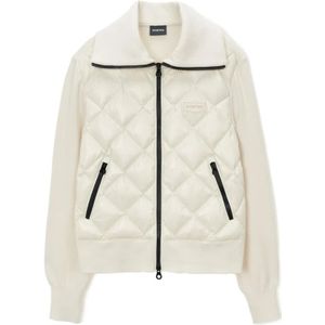 Duvetica, Jassen, Dames, Beige, S, Wol, Diamond-Quilted Gebreide Hybride Donsjas