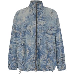 Diesel, Jassen, Heren, Blauw, L, Denim, Blauwe Denim Jacquard Destroy Jas