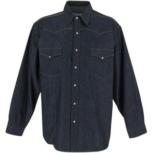 Maison Margiela, Overhemden, Heren, Blauw, M, Denim, Denim Overhemd met Lange Mouwen