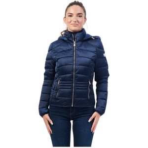 YES Zee, Jassen, Dames, Blauw, XS, Blauwe gewatteerde regenjas met capuchon