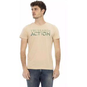 Trussardi, Beige Katoenen T-shirt met Voorkant Print Beige, Heren, Maat:L