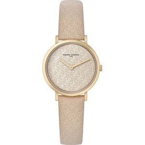 Pierre Cardin, Accessoires, Dames, Beige, ONE Size, Elegante Leren Quartz Horloge