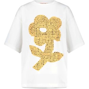 Marni, T-shirt met bloemenprint Wit, Dames, Maat:4XS