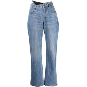 Alexander Wang, Jeans, Dames, Blauw, W27, Katoen, Straight Jeans met Bikini-Laag en Asymmetrische Tailleband