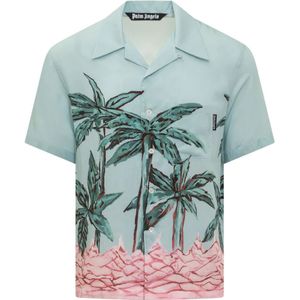Palm Angels, Overhemden, Heren, Blauw, L, Palms Bowling Shirt