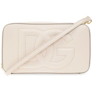 Dolce & Gabbana, Tassen, Dames, Beige, ONE Size, Leer, DG Logo Small schoudertas