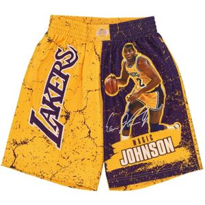 Mitchell & Ness, Korte broeken, Heren, Geel, L, Polyester, Magic Johnson Basketbalshorts Burst Mesh