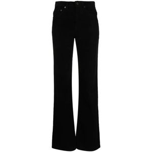 Saint Laurent, Broeken, Dames, Zwart, W29, Katoen, Zwarte Corduroy Stud Detail Broek