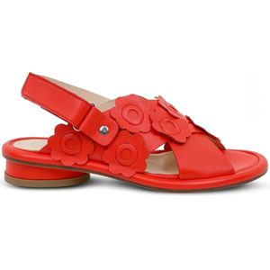 Agl, Schoenen, Dames, Rood, 39 EU, Leer, Rode Leren Platte Sandalen Vrouwen