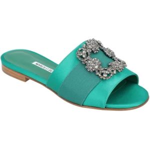 Manolo Blahnik, Schoenen, Dames, Groen, 36 EU, Leer, Canvas flats