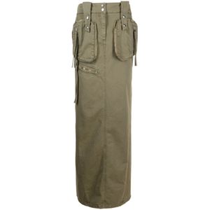 Blumarine, Militair Groene Katoenen Rok met Satijnen Inzetstukken Groen, Dames, Maat:XS