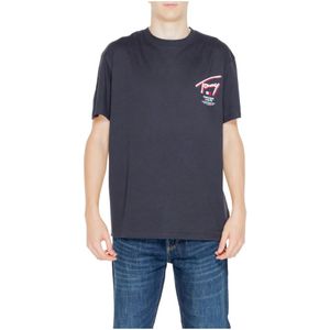 Tommy Hilfiger, Tops, Heren, Zwart, M, Katoen, Zwart Bedrukt Ronde Hals T-Shirt Mannen