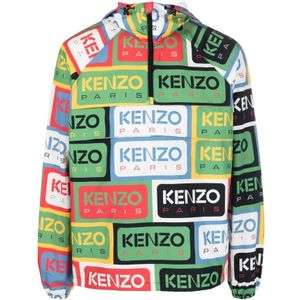 Kenzo, Jassen, Heren, Rood, S, Nylon, Stijlvolle Rode Lichtgewicht Jas met Kenzo Labels Print