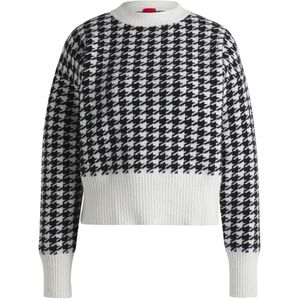 Hugo Boss, Truien, Dames, Zwart, L, Katoen, Oversized Bouclé Pullover met Houndstooth Patroon