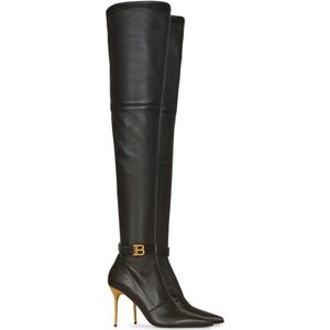 Balmain, Schoenen, Dames, Zwart, 40 EU, Leer, Stretchleren Raven dijlaarzen