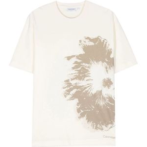 Calvin Klein, Tops, Heren, Beige, XL, Nachtbloem Grafisch T-shirt