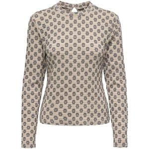 Only, Tops, Dames, Bruin, S, Katoen, Bloemen hoge hals top in zwart