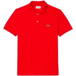 Lacoste, Tops, Heren, Rood, M, Katoen, Slim Fit Katoenen Polo Shirt (Rood)