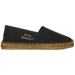 Saint Laurent, Schoenen, Heren, Zwart, 41 1/2 EU, Katoen, Zwarte geborduurde logo espadrilles