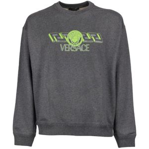 Versace, Sweatshirts & Hoodies, Heren, Grijs, L, Katoen, Grijze Sweatshirt - Regular Fit - Alle Temperaturen - 100% Katoen