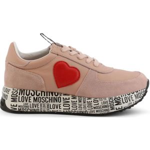 Love Moschino, Schoenen, Dames, Roze, 39 EU, Leer, Dames leren sneakers met geborduurde details