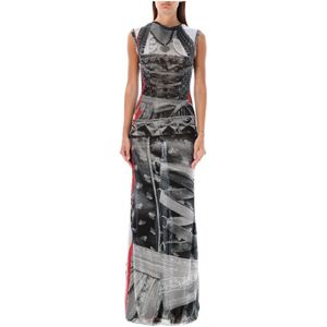 Ottolinger, Kleedjes, Dames, Veelkleurig, S, Polyester, Mesh Maxi Jurk Drindl Print