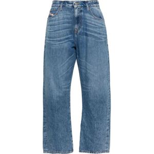 Diesel, Indigo Straight Leg Denim Jeans Blauw, Dames, Maat:W25