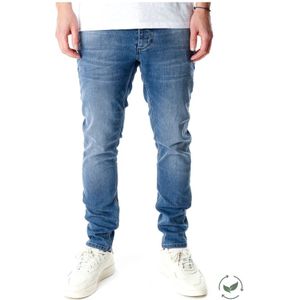 Gabba, Jeans, Heren, Blauw, W27 L32, Slim Fit Mid Waist Jeans met Fade Effecten