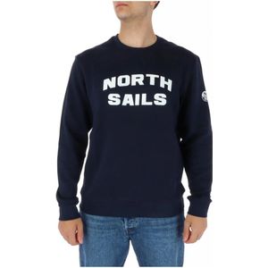 North Sails, Sweatshirts & Hoodies, Heren, Blauw, L, Katoen, Blauwe Sweatshirt met Lange Mouwen en Ronde Hals