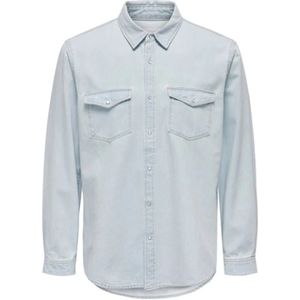 Only & Sons, Overhemden, Heren, Blauw, XS, Denim, Lichtblauwe Denim Shirt Jas