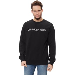 Calvin Klein, Sweatshirts & Hoodies, Heren, Zwart, M, Katoen, Bedrukte Logo Katoenen Sweatshirt