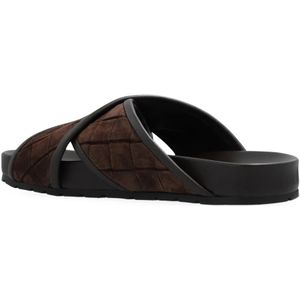 Bottega Veneta, Schoenen, Heren, Bruin, 42 EU, Leer, Bruine Criss Cross Sandalen Ss 22