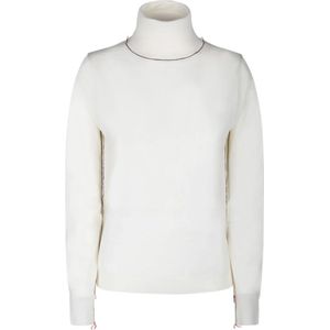 Maison Margiela, Witte Wol Contrasterende Trim Coltrui Wit, Dames, Maat:XS