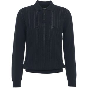 Roberto Collina, Tops, Heren, Blauw, M, Wol, Merino Wol Gebreide Trui Overhemdstijl