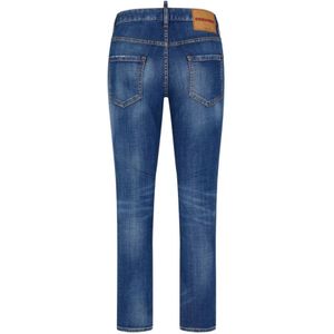 Dsquared2, Jeans, Dames, Blauw, S, Katoen, Blauwe Stretch-Katoenen Denim Jeans met Whiskering Effect