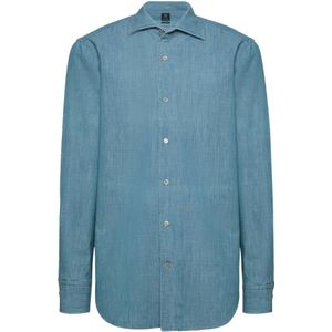 Boggi Milano, Regular Fit Katoenen Denim Overhemd Blauw, Heren, Maat:XS