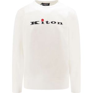 Kiton, Sweatshirts & Hoodies, Heren, Wit, L, Katoen, Witte Ribgebreide Sweatshirt