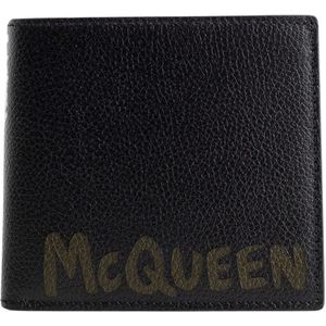 Alexander McQueen, Accessoires, Heren, Zwart, ONE Size, Leer, Zwarte Mc Queen Graffiti Billfold Portemonnee