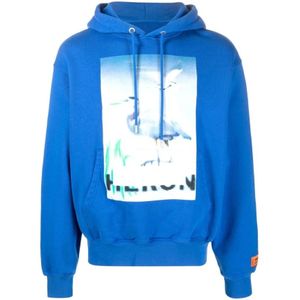 Heron Preston, Gecensureerde Print Hoodie Blauw, Heren, Maat:S