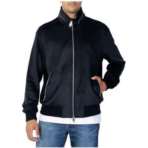 Armani Exchange, Jassen, Heren, Blauw, M, Polyester, Blauwe Blazer met Ritssluiting en Ritszakken