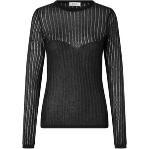 Modström, Tops, Dames, Zwart, S, Zwart Glitter Longsleeve Ronde Hals