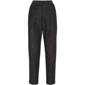 Brunello Cucinelli, Zwarte high-waisted tapered jeans Zwart, Dames, Maat:S