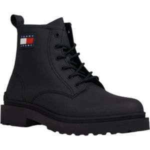 Tommy Hilfiger, Schoenen, Heren, Zwart, 42 EU, Leer, Zwarte Leren Laarzen met Rubberen Zool