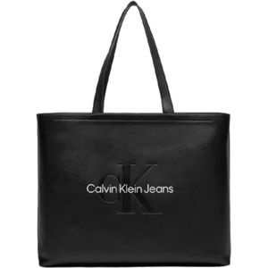 Calvin Klein, Tassen, Dames, Zwart, ONE Size, Leer, Zwarte Eco Leren Tote Tas