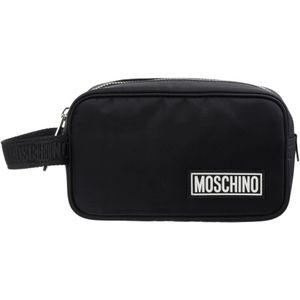 Moschino, Gestreepte Toilettas met Ritssluiting Zwart, Heren, Maat:ONE Size