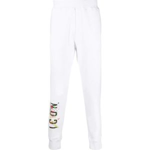 Dsquared2, Broeken, Heren, Wit, 2Xl, Katoen, Witte sweatpants met iconenprint