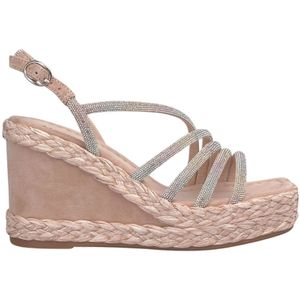 Alma EN Pena, Schoenen, Dames, Roze, 41 EU, Leer, Wig Sandaal met Vierkante Neus en Strass